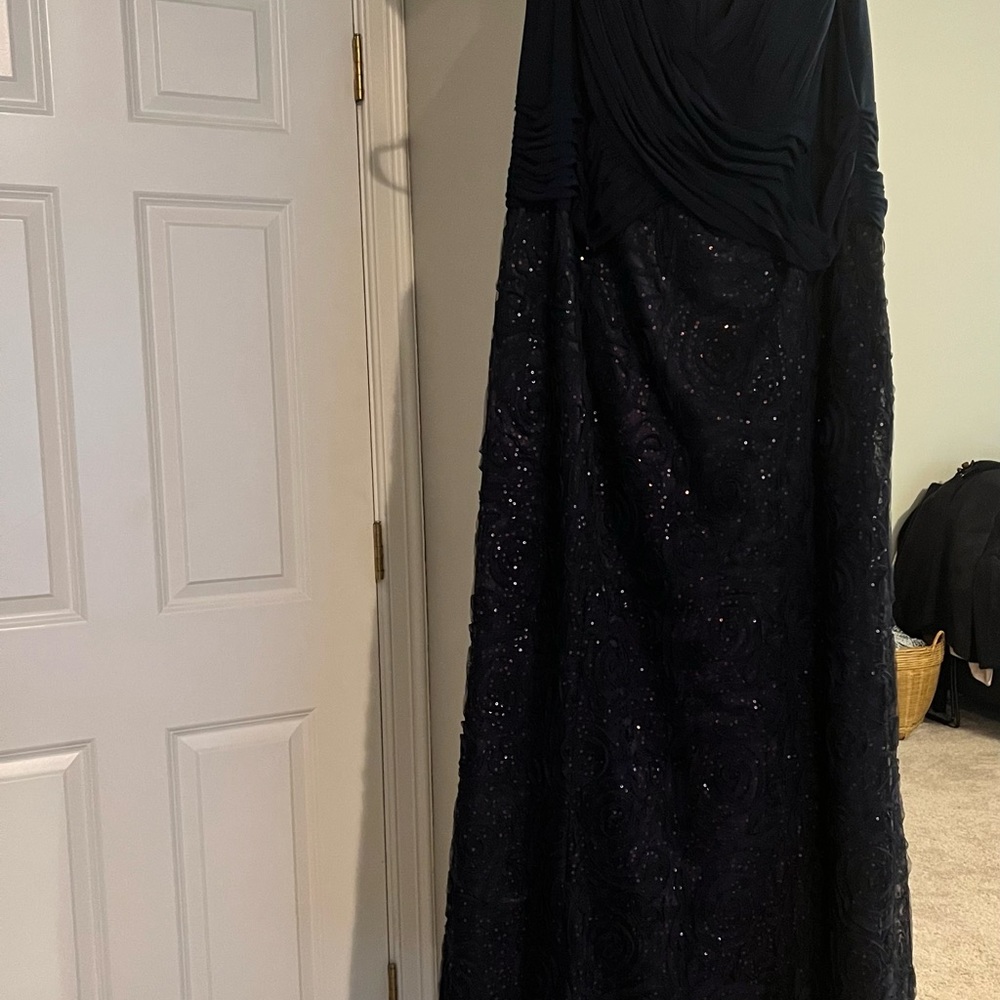 Navy Blue full length evening gown. Sleeveless